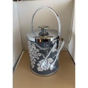 Vintage MCM Serv-Master Ice Bucket Barware Cocktail Recipes W/ Ice Tongs